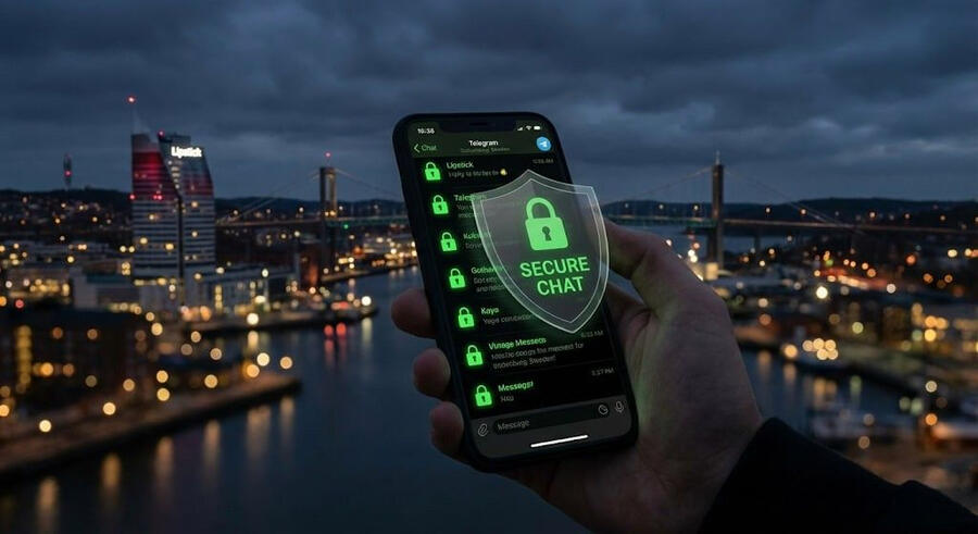 goteborg-sex-telegram-grupper-anonym-chatt Mobilskärm som visar anonyma Telegram-grupper för sex och dejting i Göteborg med säkerhetslås och nattlig stadsutsikt.